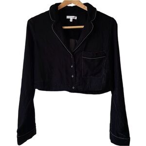 NWT Good American Velvet Sleep Black Button Down Shirt sz 2